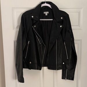 Topshop Black Leather Jacket with Silver Details